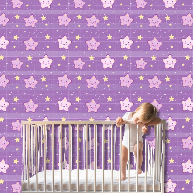 Papier Peint Cute violet blanc Kawaii Stars Nursery Salle pour  (Créateur téléchargé)
