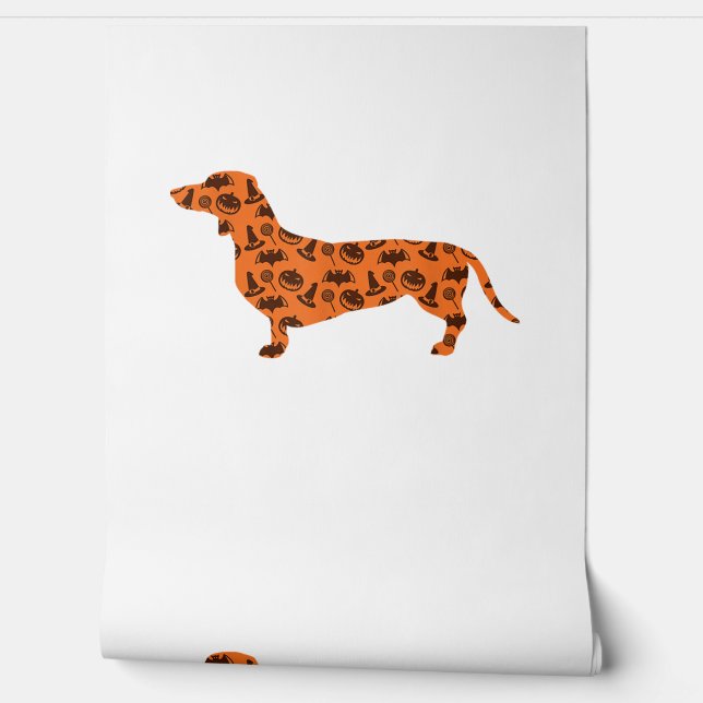 Papier Peint Dachshund Citrouille Witch Bat Drôle Halloween Éff (Déroulement)