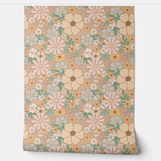 PAPIER PEINT DAISIES BOHO FLEURS SANS PARAÎTRE (Déroulement)