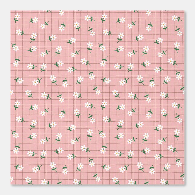 Papier Peint Daisies on Pink Plaid (medium scale) (Recto)
