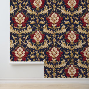 Papier Peint Damas floral Art Nouveau doré