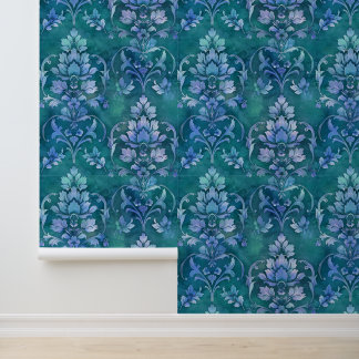 Papier Peint Damas texture luxueuse de cyan fleur décorative