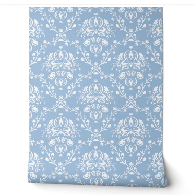Papier Peint Damassé Bleu Ciel (Déroulement)
