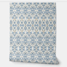 Papier Peint Damassé Bleu Côtiers - Décoration de 
