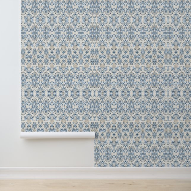 Papier Peint Damassé Bleu Côtiers - Décoration de  (Application)