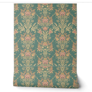 Papier Peint Damassé floral vintage en vert sauge pastel doux