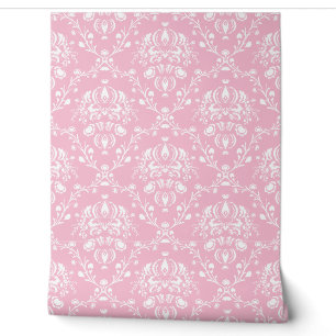 Papier Peint Damassé rose et blanc