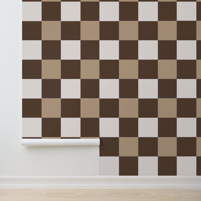 Papier peint damier neutre | Mocha et crème (Application)