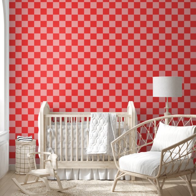 Papier Peint Damier Rouge et Rose Attrayant (Enfants)