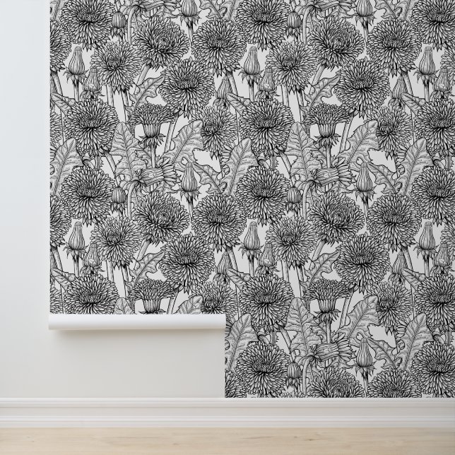 Papier Peint Dandelions, noir et blanc (Application)
