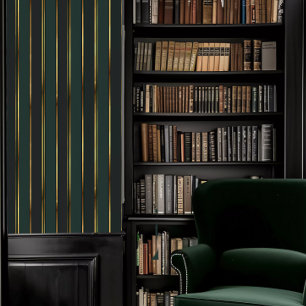 Papier Peint Dark Academia Emerald Green et Gold Stripes