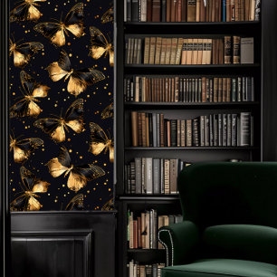 Papier Peint Dark Academia Gold et Papillons noirs