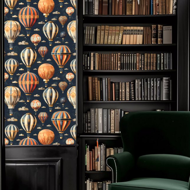Papier Peint Dark Academia Hot Air Balloons (Dark Academia Hot Air Balloons and Clouds Wallpaper in a library.)