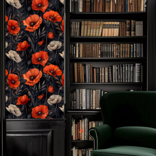 Papier Peint Dark Academia Orange Poppies sur Dark Arrière - pl