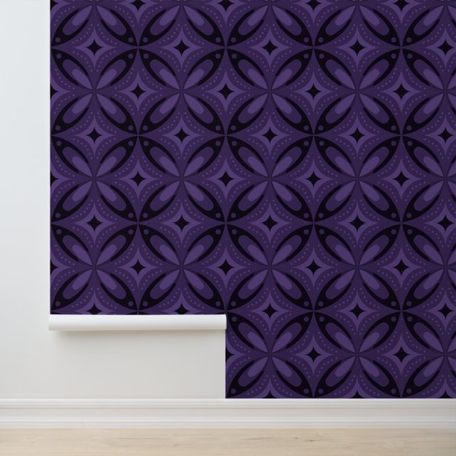Papier Peint Dark Purple Colored Retro Pattern (Application)