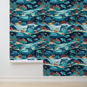 Papier Peint Dauphin sous-marin & corail Reef Peel and Stick