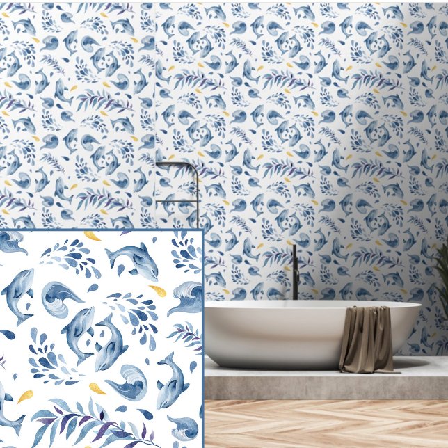 Papier Peint Dauphins et vagues bleus (Créateur téléchargé)