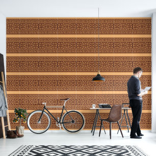 Papier peint de designer à clé grecque marron sur