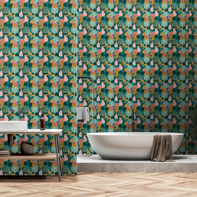 Papier peint de la jungle tropicale colorée (Salle de bain)