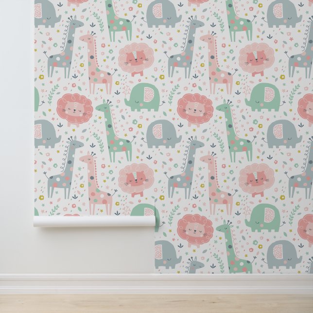 Papier Peint De mignons animaux de la jungle sur blanc (Application)