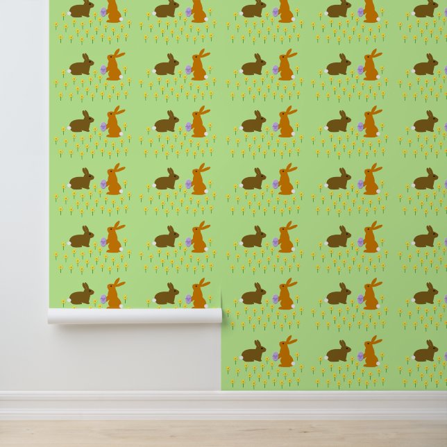 Papier Peint De mignons lapins de Pâques et des jonquilles (Application)
