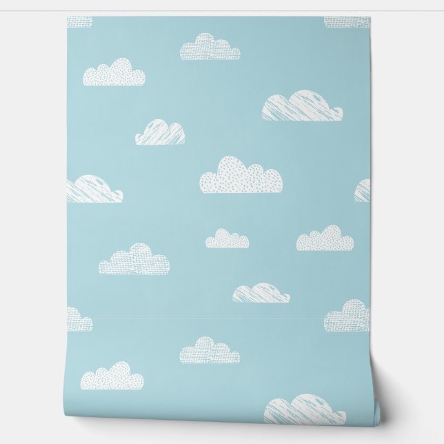 Papier Peint De mignons petits nuages sur bleu clair (Déroulement)