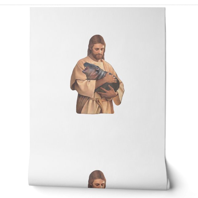 Papier Peint Débardeur Jésus tenant Moo Deng (Déroulement)