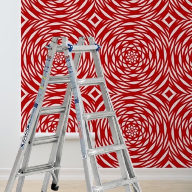 Papier Peint Décoller et Coller Spirales Géométriques Cercles R (Peel and Stick Red White Geometric Spiral Circles Wallpaper)