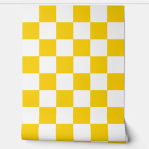 Papier Peint Décor blanc À damiers jaune