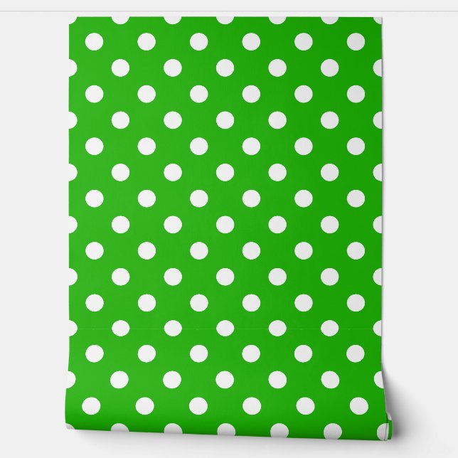 Papier Peint Décor blanc Pois Motif vert (Déroulement)