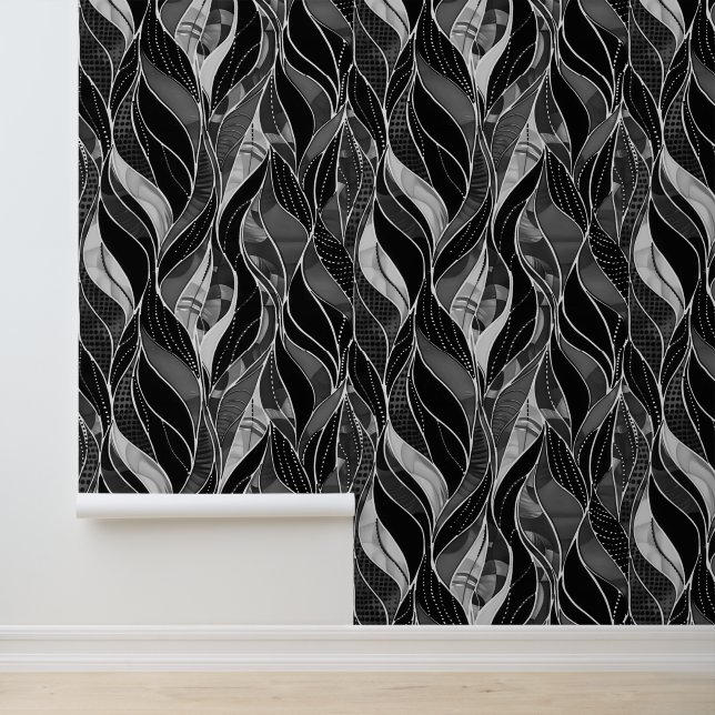 Papier Peint Décor de feuille botanique noire gras (Application)