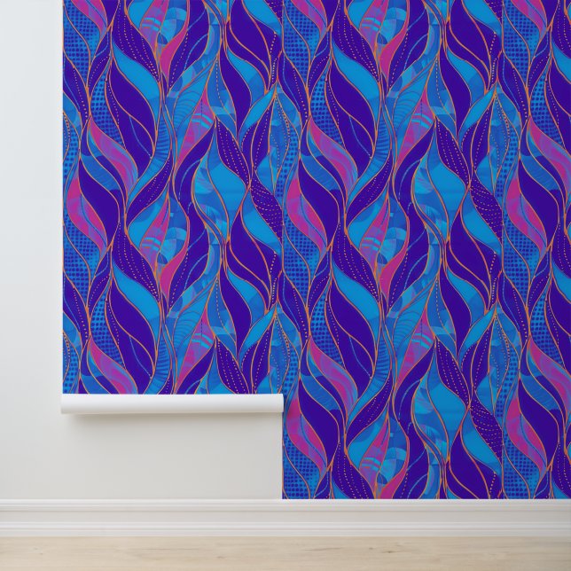 Papier Peint Décor de feuille violet bleu rose gras (Application)