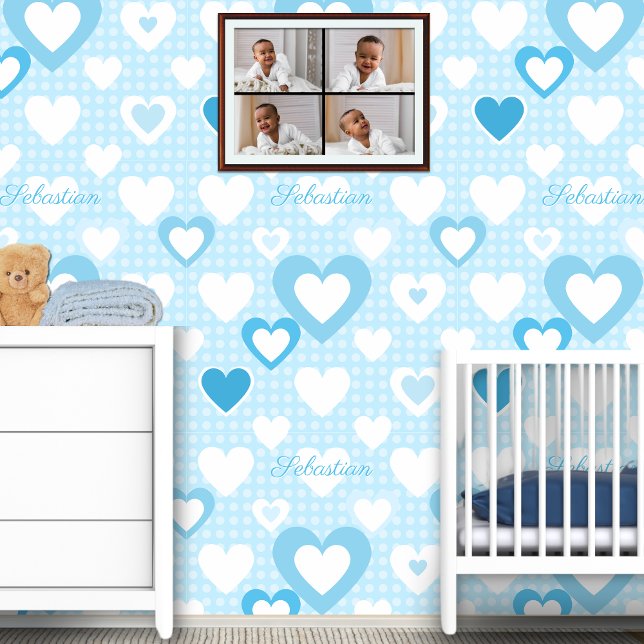 Papier Peint Décor de nom de bébé personnalisé bleu blanc (Créateur téléchargé)