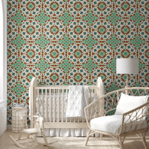 Papier Peint Décor kaléidoscope beige turquoise
