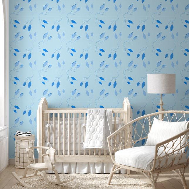 Papier Peint Décor mural élégant bleu botanique à décoller et à (Enfants)