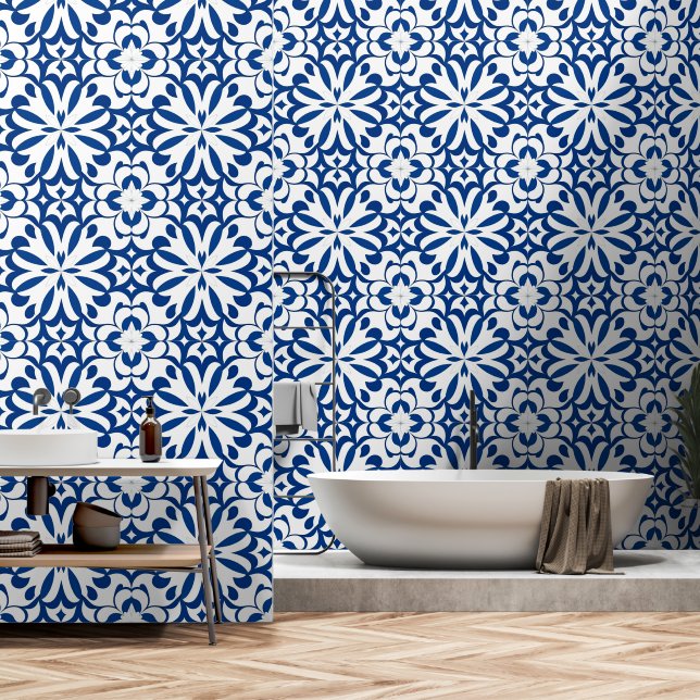 Papier Peint Décor oriental bleu (Salle de bain)