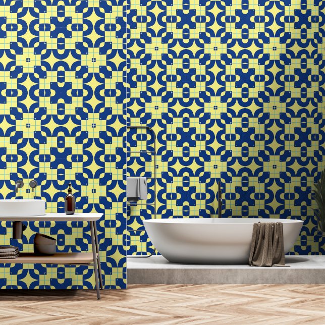 Papier Peint Décor oriental bleu et jaune (Salle de bain)