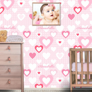 Papier Peint Décor personnalisé de nom de bébé rose blanc