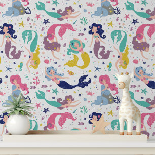 Papier Peint Décoration de chambre de nurserie de filles sirène