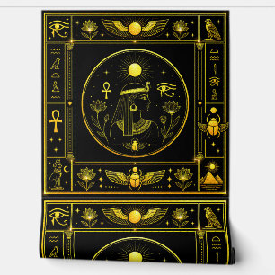 Papier Peint Déesse égyptienne antique Symboles sacrés Or Noir