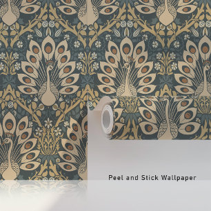 Papier Peint Défilé Majestueux de Paons Art Nouveau