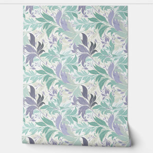 Papier Peint Délicat pastel doux violet et feuilles verts sauge
