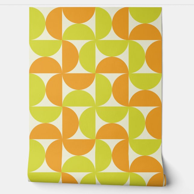 Papier Peint Demi-cercles du milieu du siècle orange et jaune (Déroulement)