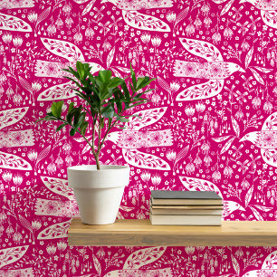 Papier Peint Des colombes et des fleurs blanches sur l'art des