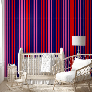 Papier Peint Design à rayures verticales bleu marine rouge rose
