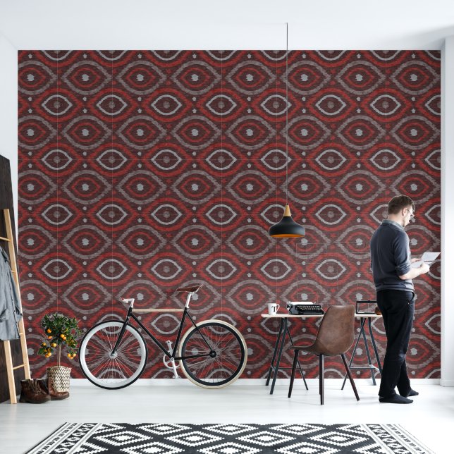Papier Peint Design abstrait rétro dans le style vert Ikat nava (Salon)