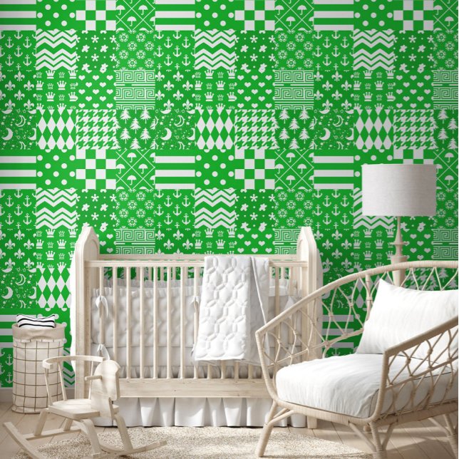Papier Peint Design de maquette Motif mixte blanc vert (Créateur téléchargé)