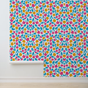 Papier Peint Design floral coloré avec Feuilles bleus