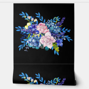Papier Peint Design floral noir et rose minimal