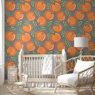 Papier Peint Design floral rétro avec oranges.